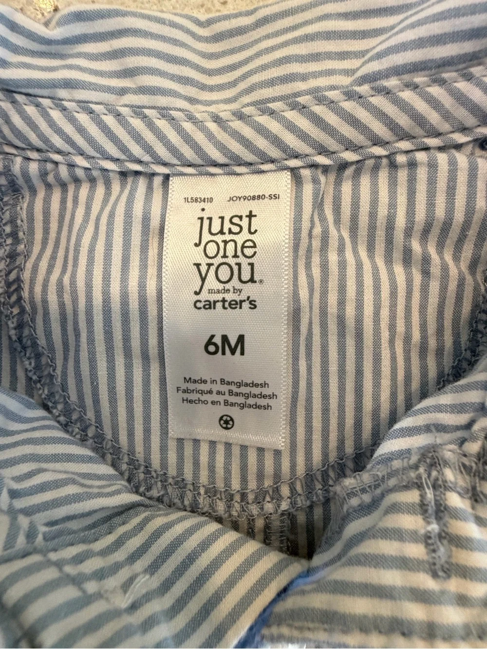 Just One You by Carter’s Baby Blue Stripe Bunny Pocket Romper 6 Months